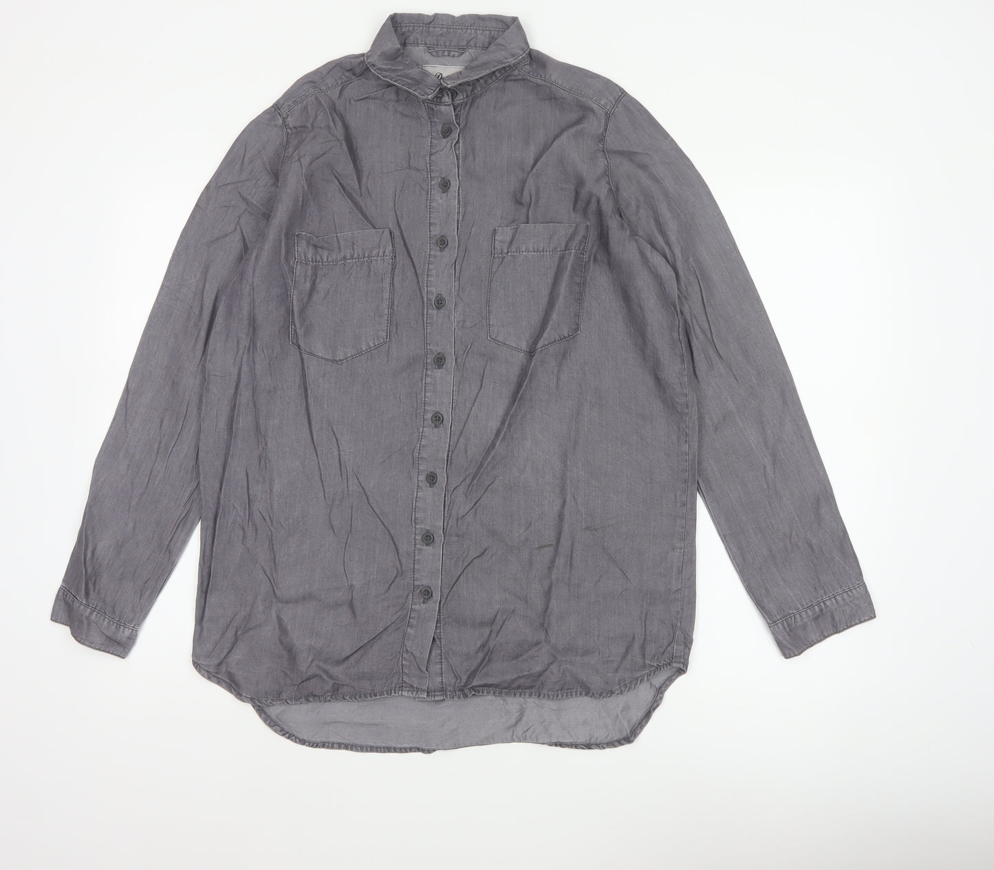 Denim Co. Women’s Grey UK 12 Lyocell Button-Up Long Sleeve Shirt