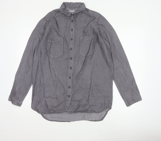 Denim Co. Women’s Grey UK 12 Lyocell Button-Up Long Sleeve Shirt