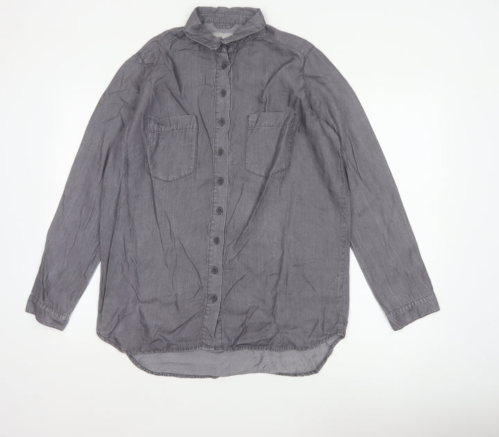 Denim Co. Women’s Grey UK 12 Lyocell Button-Up Long Sleeve Shirt