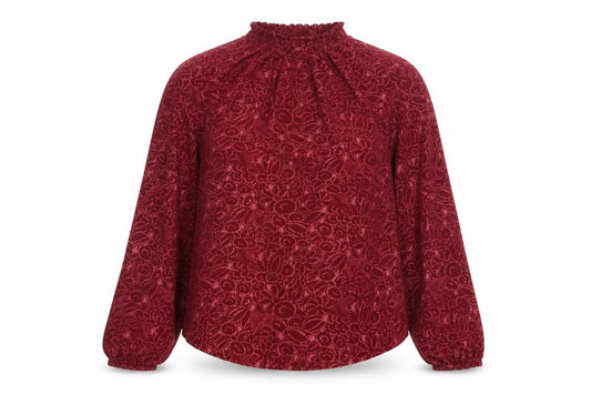 Lands' End Women Red L Floral High Neck Long Sleeve Stretch Blouse