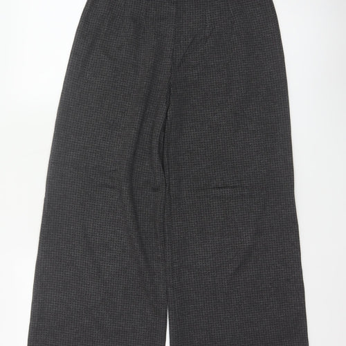 Marks & Spencer Women Grey Check Wide Leg Stretch Trousers UK 10 Regular