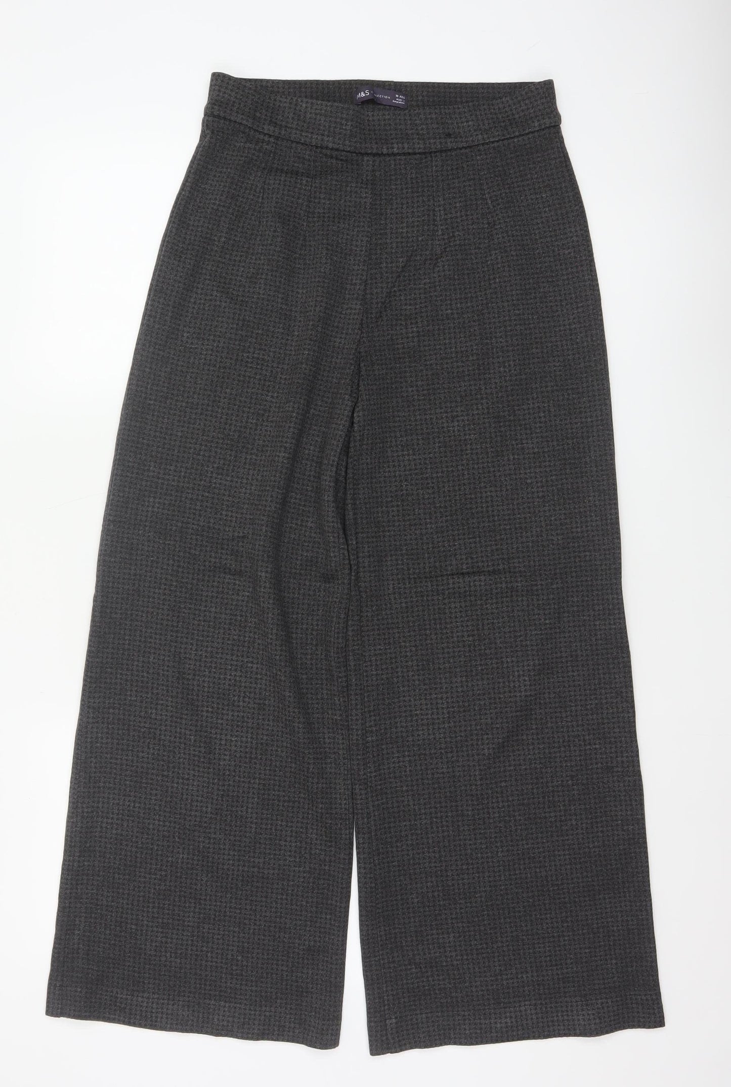 Marks & Spencer Women Grey Check Wide Leg Stretch Trousers UK 10 Regular