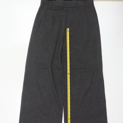 Marks & Spencer Women Grey Check Wide Leg Stretch Trousers UK 10 Regular