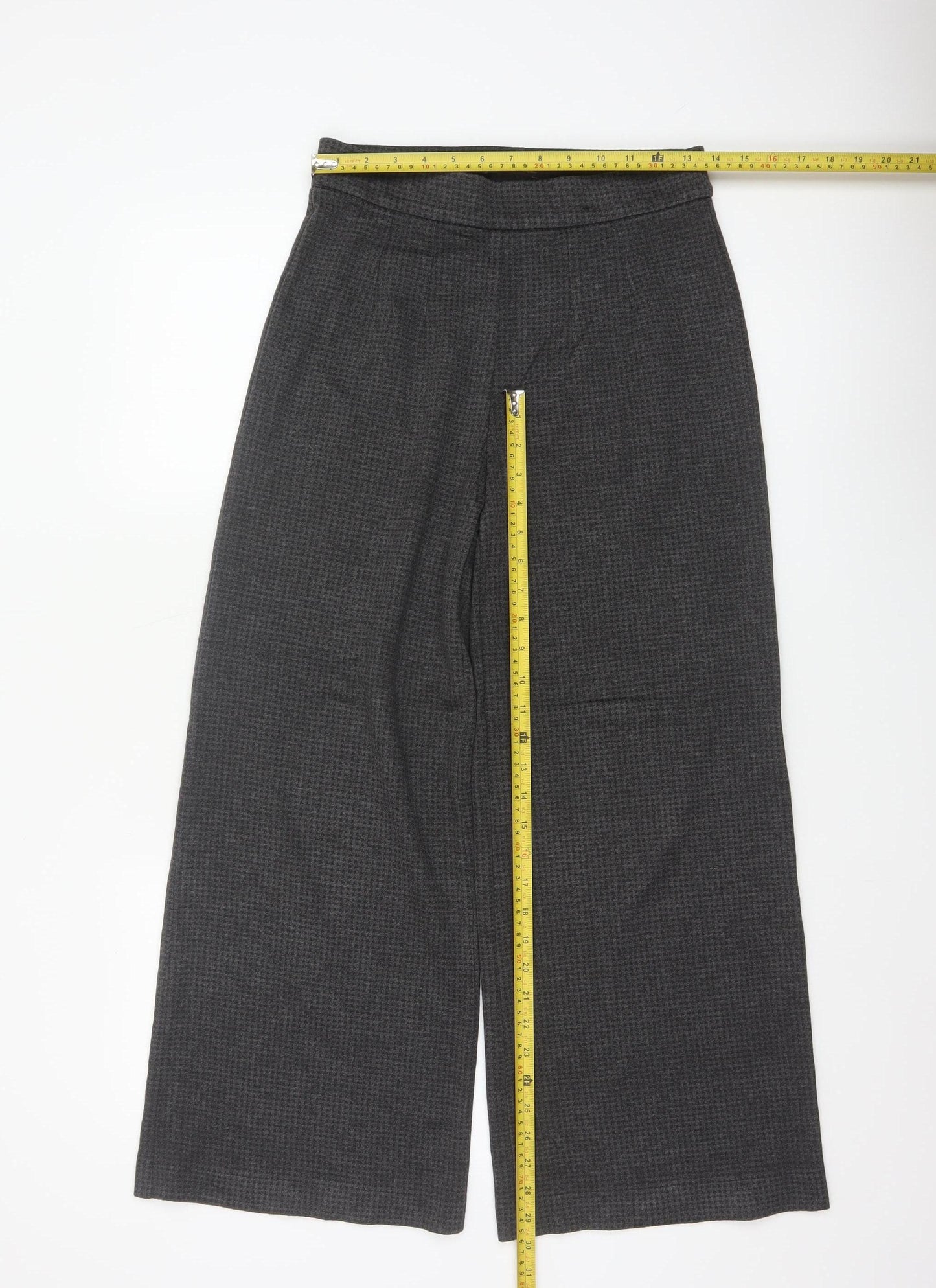 Marks & Spencer Women Grey Check Wide Leg Stretch Trousers UK 10 Regular