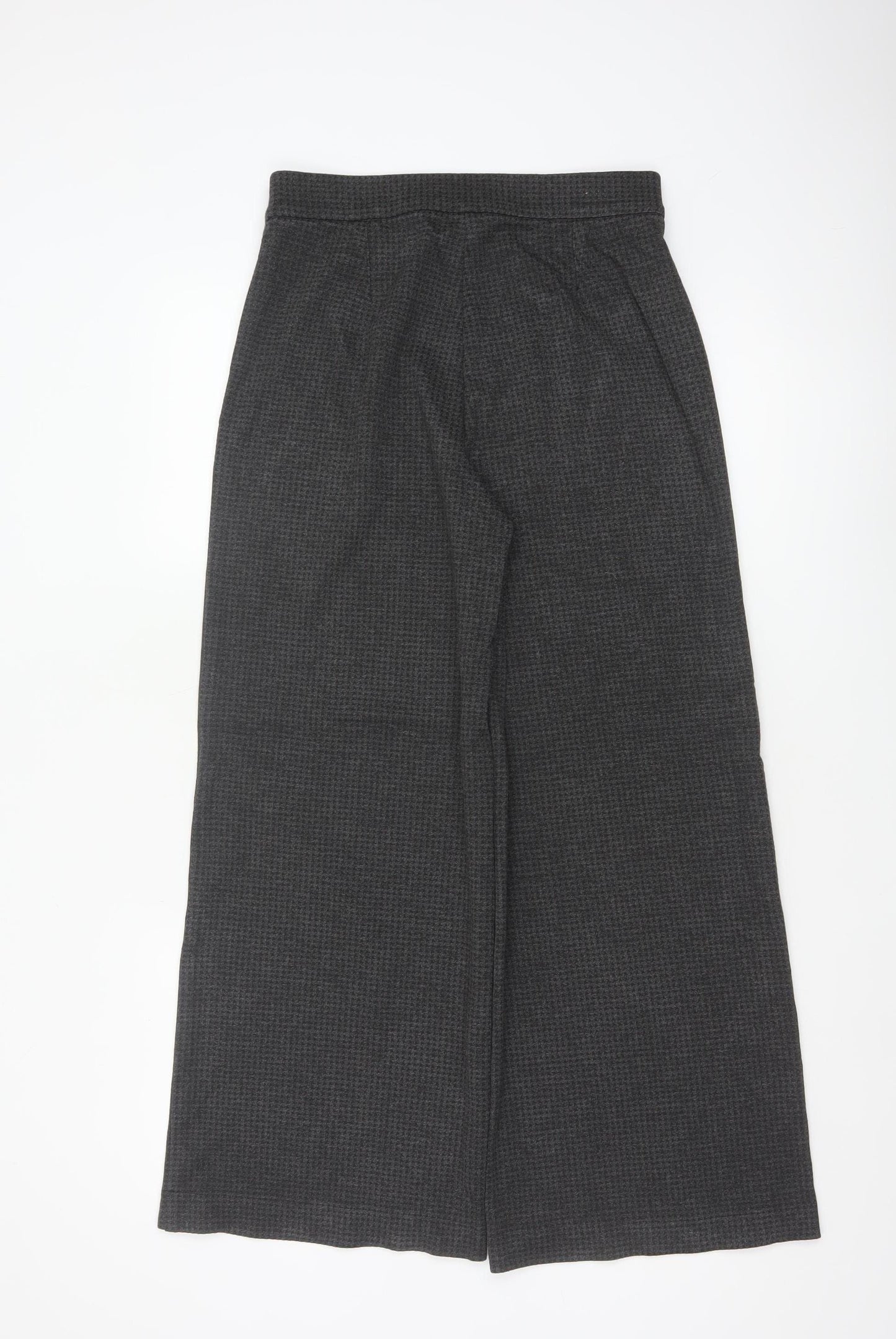 Marks & Spencer Women Grey Check Wide Leg Stretch Trousers UK 10 Regular