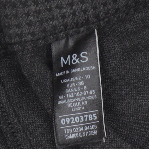 Marks & Spencer Women Grey Check Wide Leg Stretch Trousers UK 10 Regular