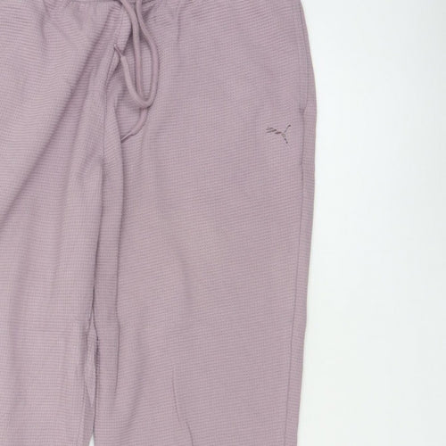 Puma Women Pink Waffle Knit Jogger Trousers Size M Drawstring
