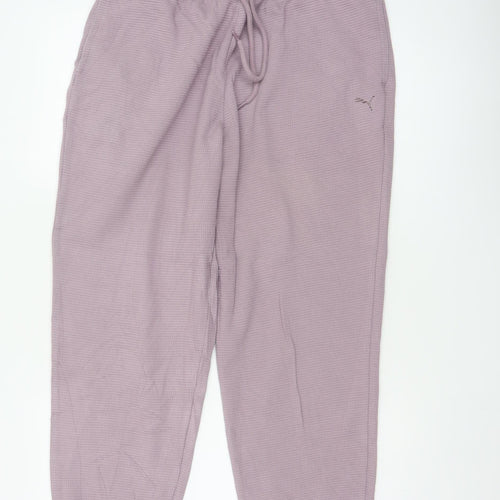 Puma Women Pink Waffle Knit Jogger Trousers Size M Drawstring