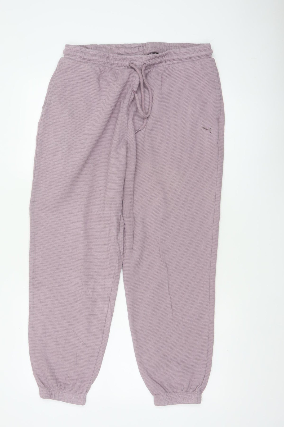 Puma Women Pink Waffle Knit Jogger Trousers Size M Drawstring