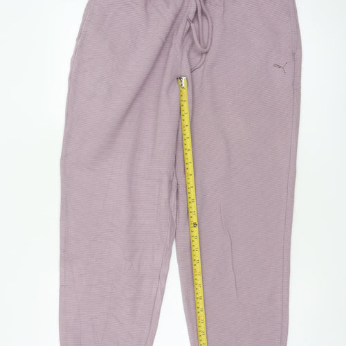 Puma Women Pink Waffle Knit Jogger Trousers Size M Drawstring