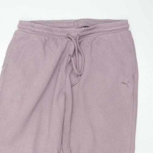 Puma Women Pink Waffle Knit Jogger Trousers Size M Drawstring