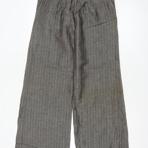 Topshop Women Grey Herringbone Wide Leg Linen Trousers UK 6 Long