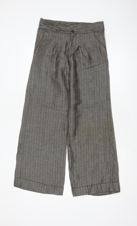 Topshop Women Grey Herringbone Wide Leg Linen Trousers UK 6 Long