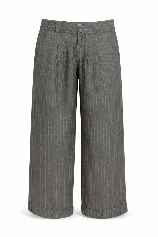 Topshop Women Grey Herringbone Wide Leg Linen Trousers UK 6 Long