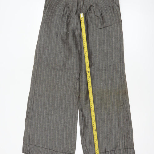 Topshop Women Grey Herringbone Wide Leg Linen Trousers UK 6 Long