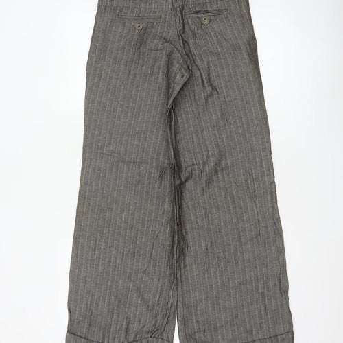Topshop Women Grey Herringbone Wide Leg Linen Trousers UK 6 Long
