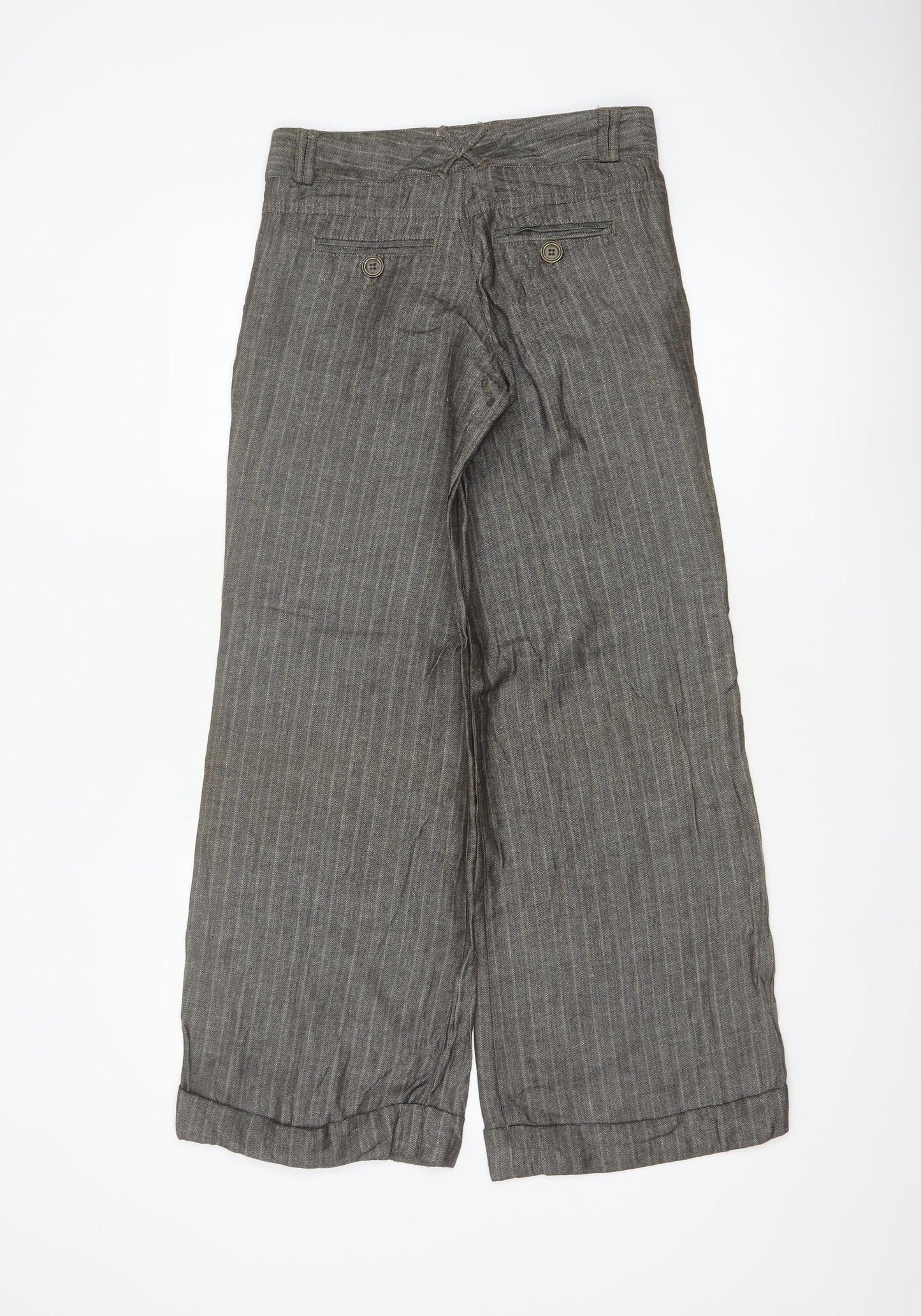 Topshop Women Grey Herringbone Wide Leg Linen Trousers UK 6 Long