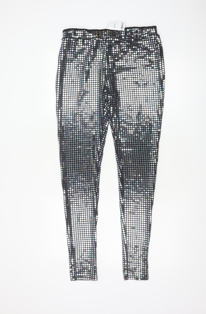 Next Girls Silver Foil Metallic Jeggings 16 Years Party Stretch Trousers