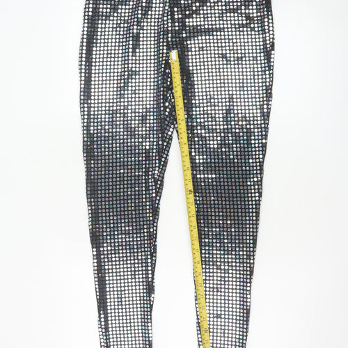 Next Girls Silver Foil Metallic Jeggings 16 Years Party Stretch Trousers