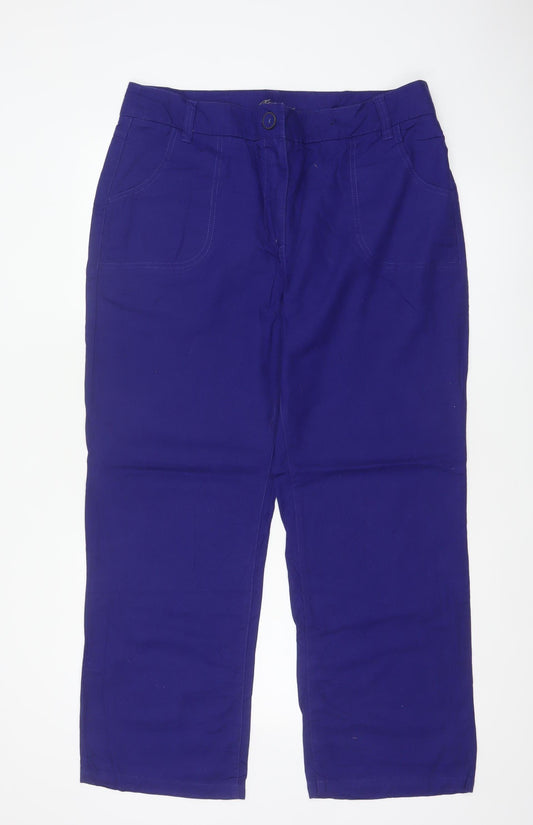 Dash Women’s Blue Linen Cotton Straight Leg Trousers UK 16