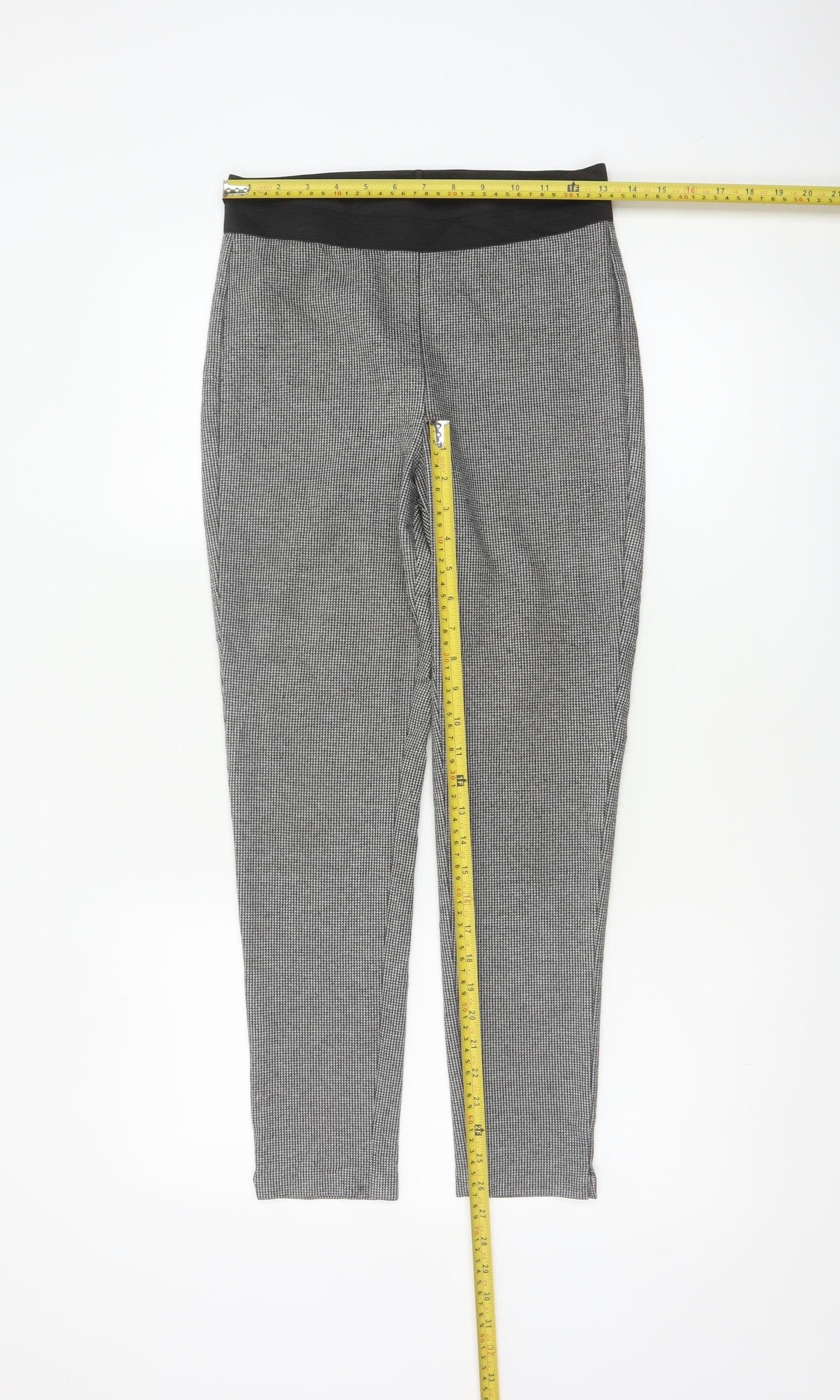 Marks & Spencer Women Grey Check Skinny Leggings UK 8 Short Stretch