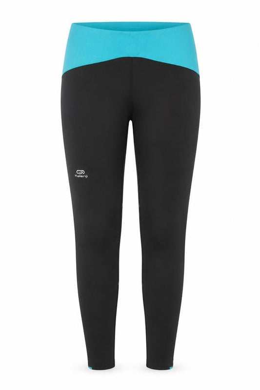 Kalenji Women’s Black Turquoise Running Leggings UK 18 Reflective Zip Pocket