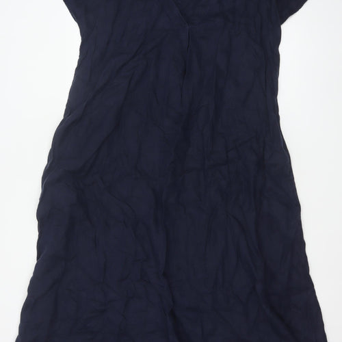 John Lewis Women Blue Linen Size 12 A-Line Long V-Neck Dress