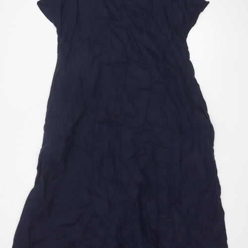 John Lewis Women Blue Linen Size 12 A-Line Long V-Neck Dress