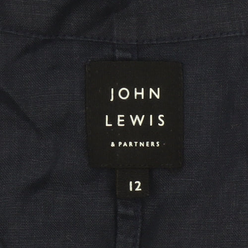John Lewis Women Blue Linen Size 12 A-Line Long V-Neck Dress