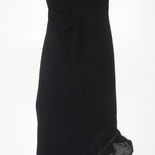 After Six Women’s Black UK 12 Asymmetric Chiffon Slip Dress