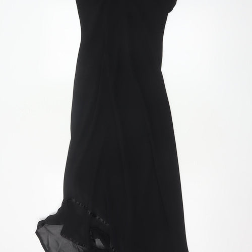 After Six Women’s Black UK 12 Asymmetric Chiffon Slip Dress
