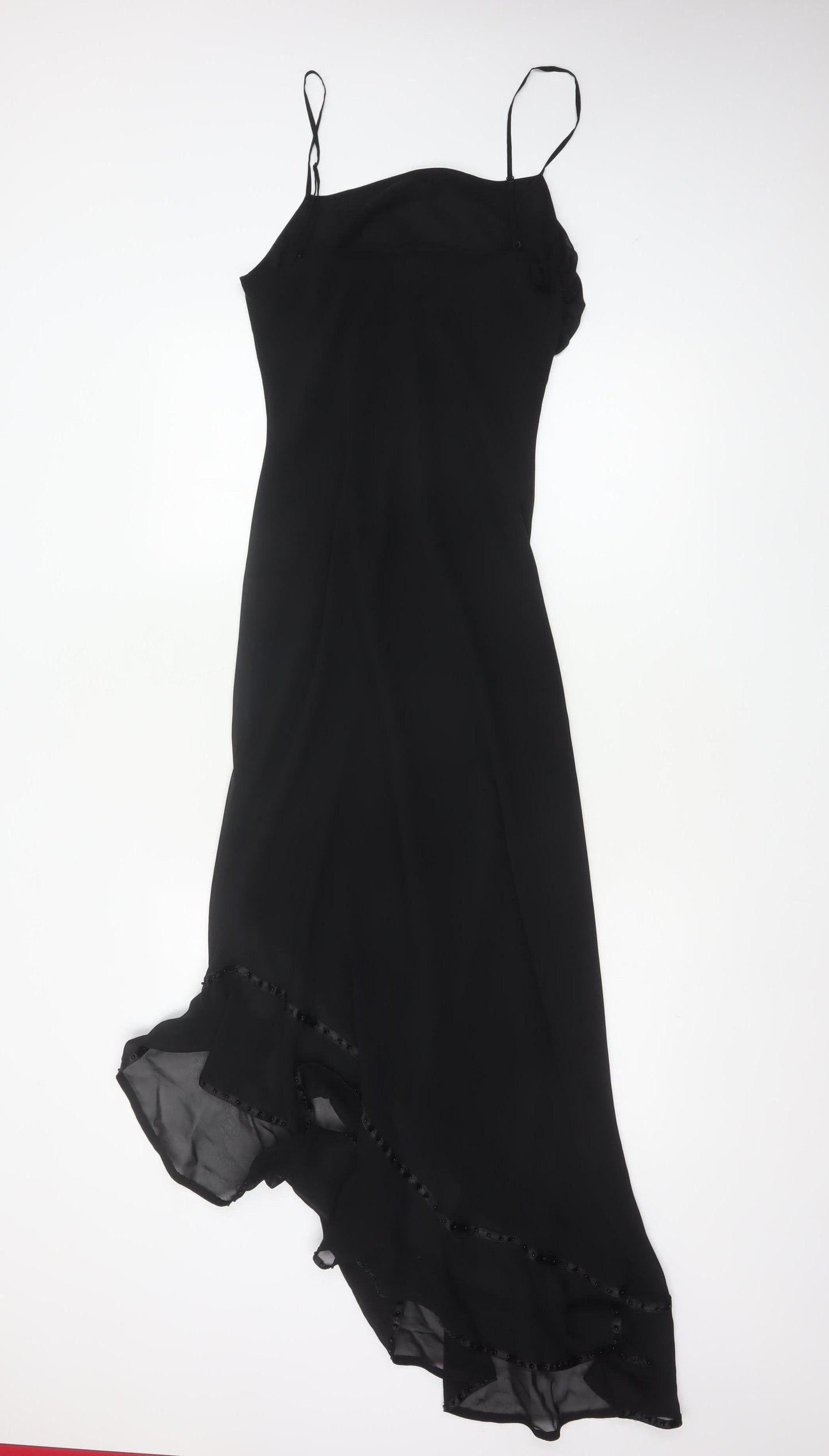 After Six Women’s Black UK 12 Asymmetric Chiffon Slip Dress
