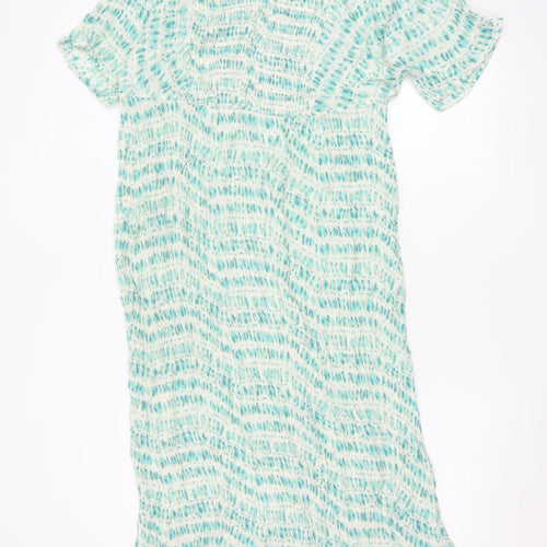 Monsoon Women Blue & White L Long Fit & Flare Flutter Sleeve Dress