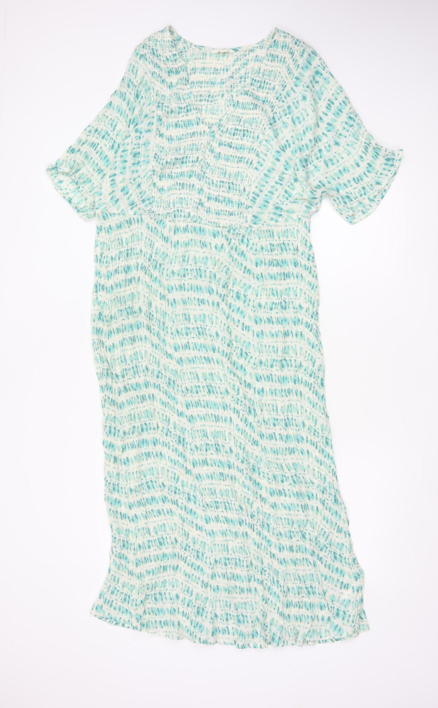 Monsoon Women Blue & White L Long Fit & Flare Flutter Sleeve Dress