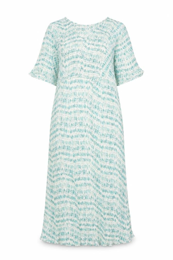 Monsoon Women Blue & White L Long Fit & Flare Flutter Sleeve Dress
