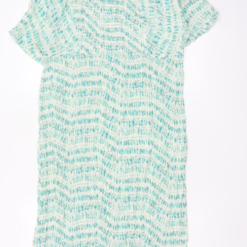 Monsoon Women Blue & White L Long Fit & Flare Flutter Sleeve Dress