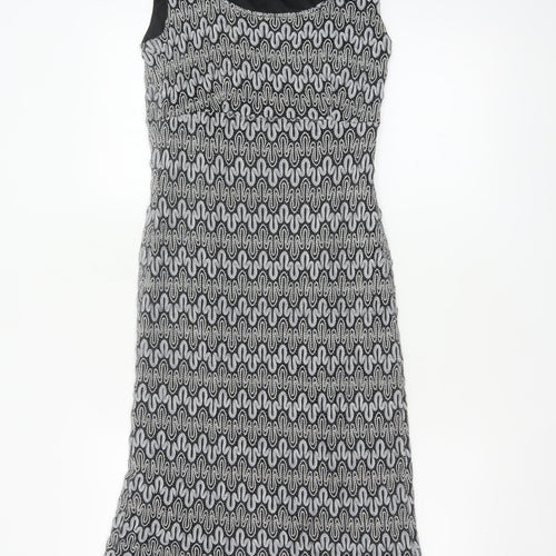 Planet Women Black Silver UK 10 Long Fit & Flare Metallic Knit Dress