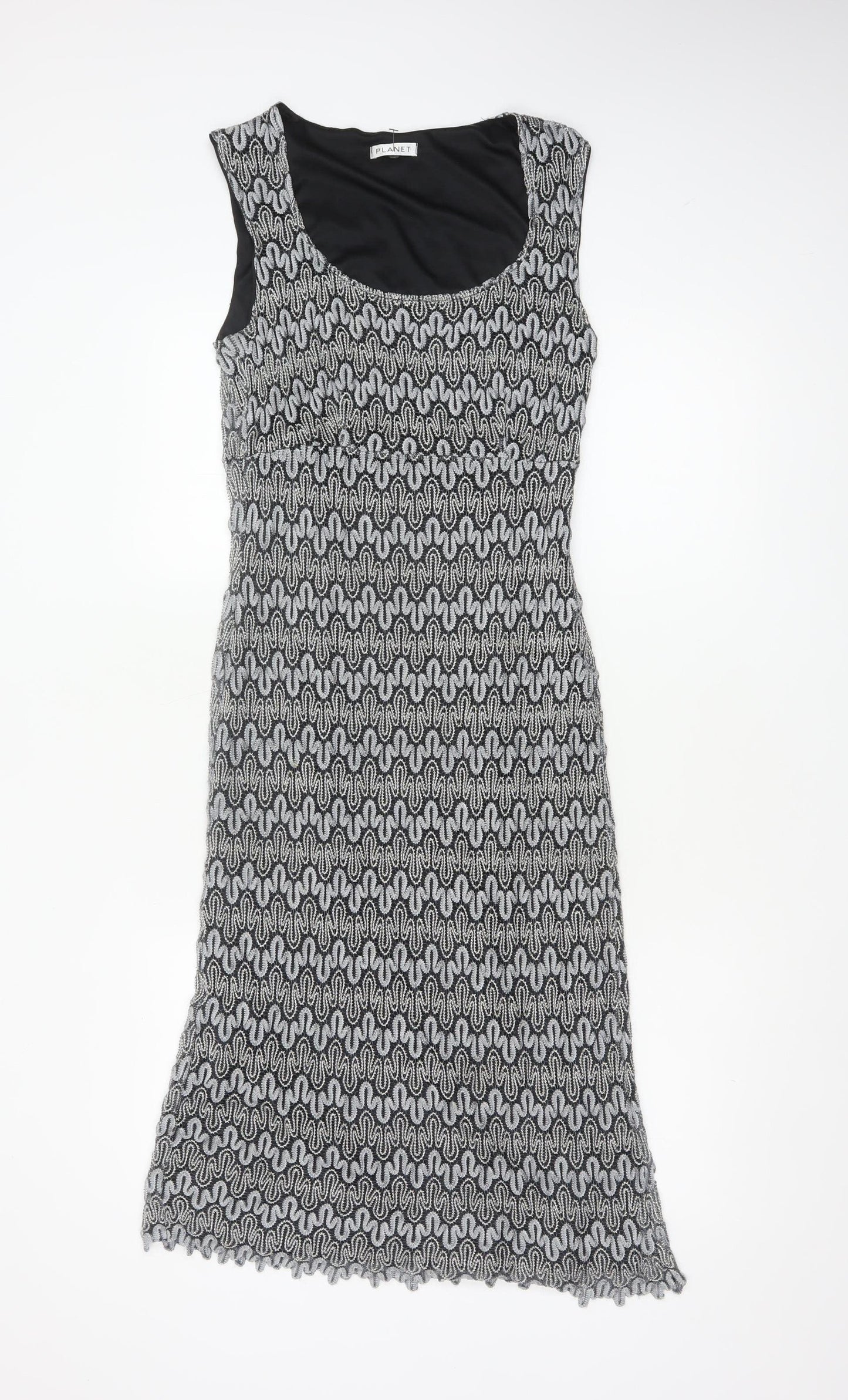 Planet Women Black Silver UK 10 Long Fit & Flare Metallic Knit Dress