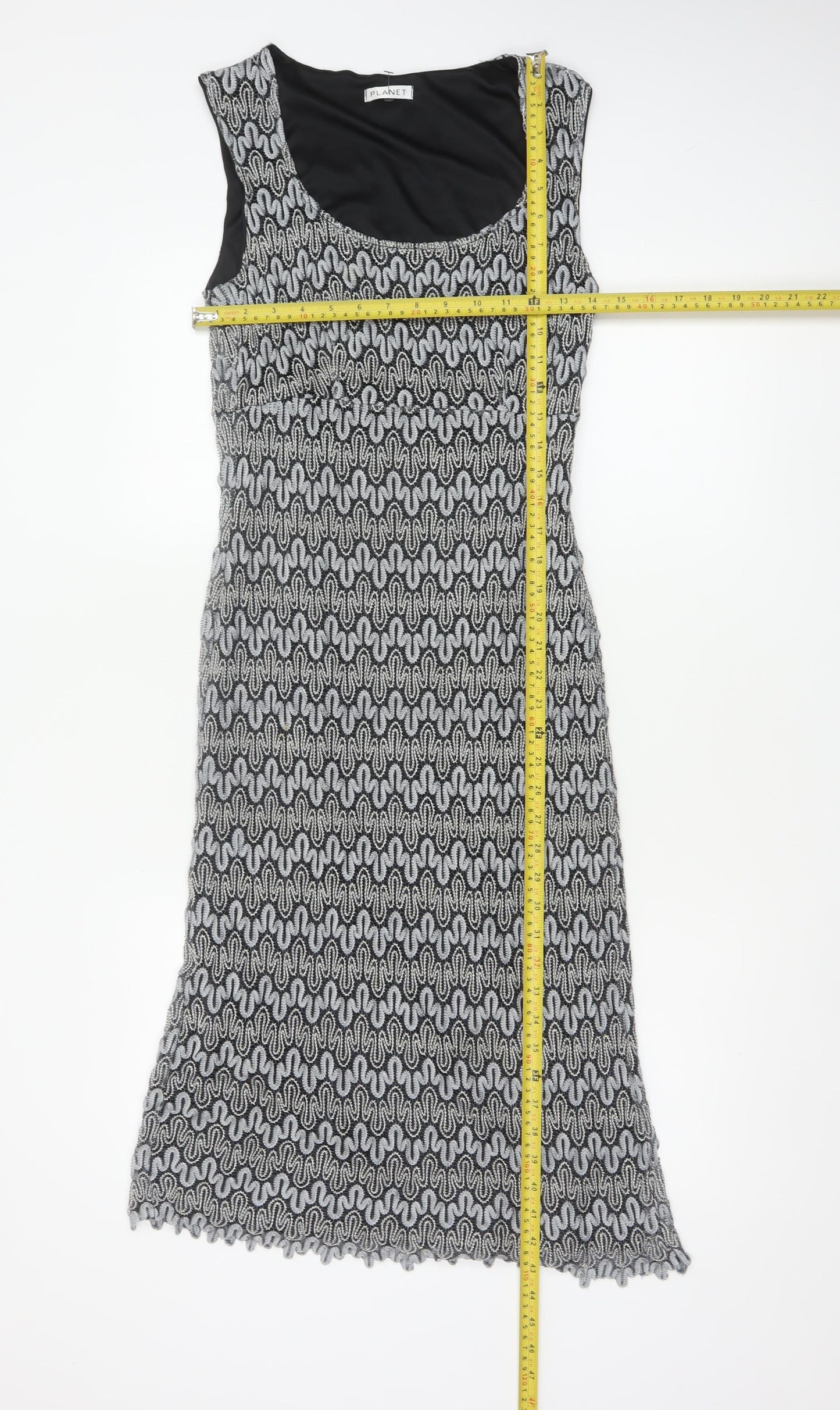 Planet Women Black Silver UK 10 Long Fit & Flare Metallic Knit Dress