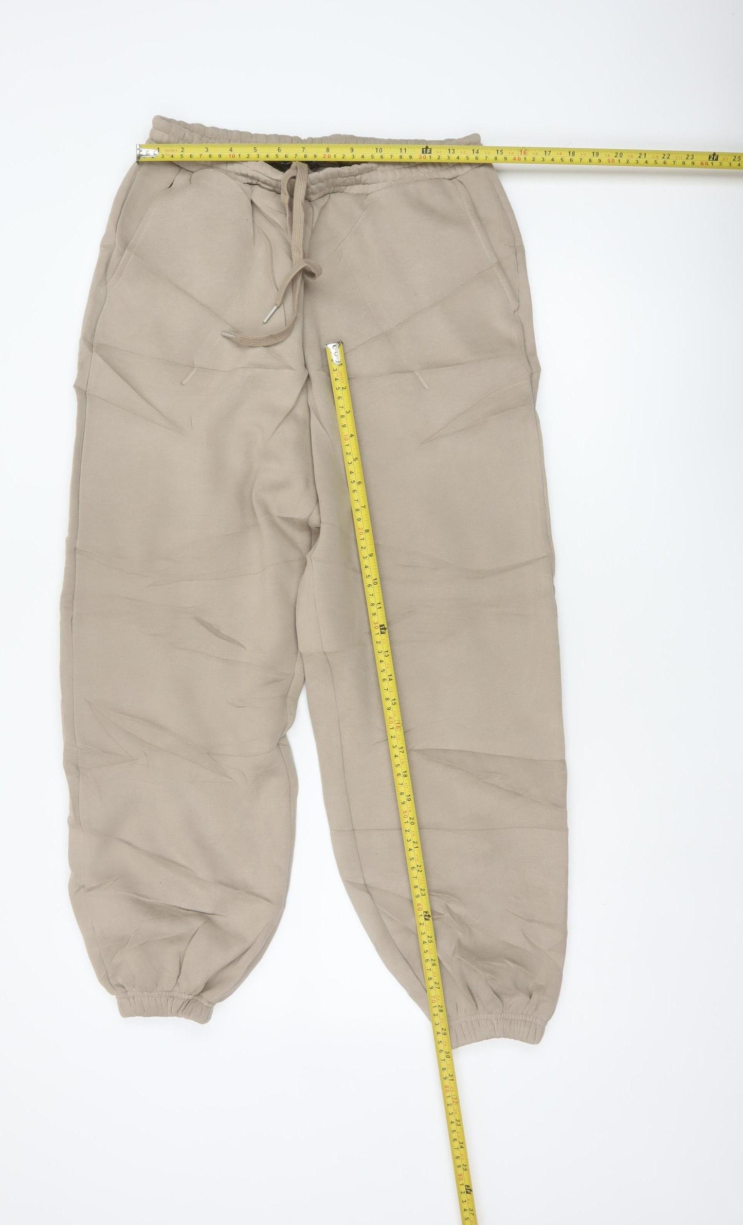 WANDERDOLL Women Beige S Jogger Trousers Drawstring Cuffed Pockets