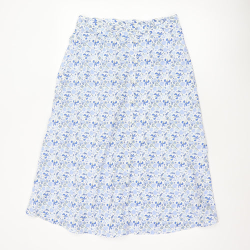 Marks & Spencer Women Blue Floral Cotton A-Line Midi Skirt UK 12