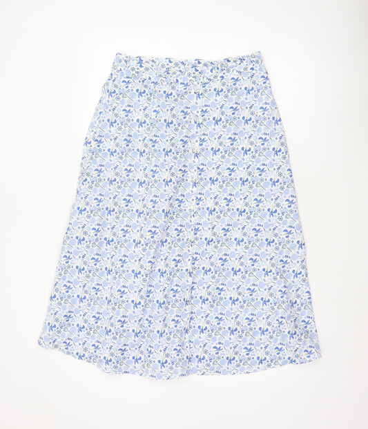 Marks & Spencer Women Blue Floral Cotton A-Line Midi Skirt UK 12
