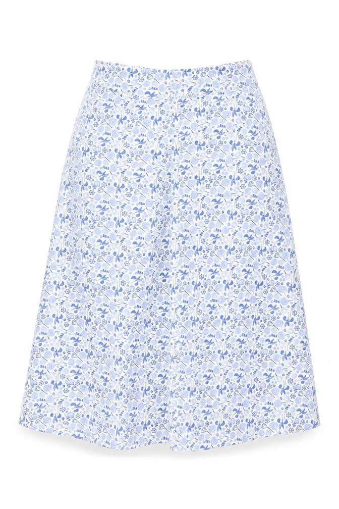 Marks & Spencer Women Blue Floral Cotton A-Line Midi Skirt UK 12