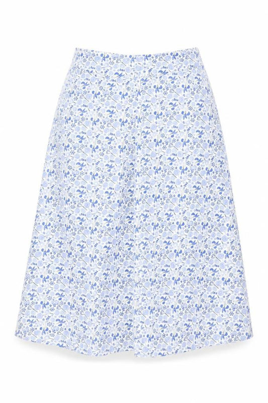 Marks & Spencer Women Blue Floral Cotton A-Line Midi Skirt UK 12