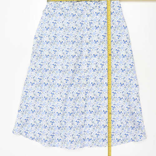 Marks & Spencer Women Blue Floral Cotton A-Line Midi Skirt UK 12