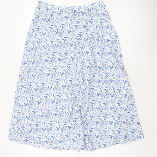 Marks & Spencer Women Blue Floral Cotton A-Line Midi Skirt UK 12