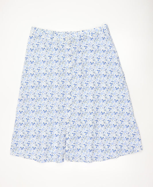 Marks & Spencer Women Blue Floral Midi A-Line Skirt UK 20