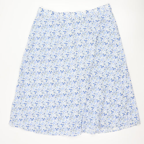 Marks & Spencer Women Blue Floral Midi A-Line Skirt UK 20