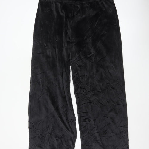 Marks and Spencer Women Black L Wide-Leg Velvet Drawstring Trousers