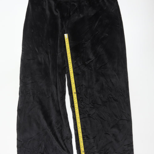Marks and Spencer Women Black L Wide-Leg Velvet Drawstring Trousers